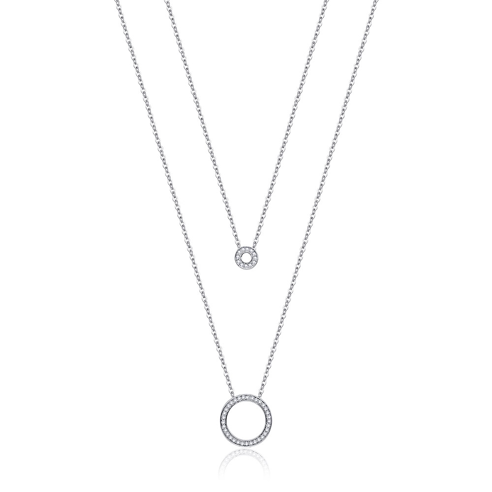 Pave Circle Double Layer Necklace